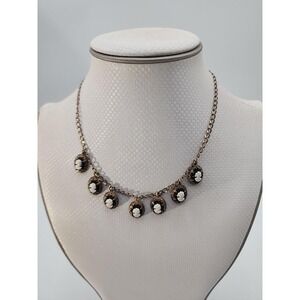 Vintage Victorian Sterling gold tone cameo dangle charm 15" choker necklace